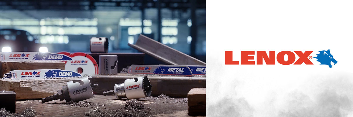 Et utvalg Lenox sagblader, verksted bakgrunn, Lenox logo