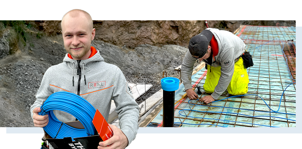 Håndverkere som legger varmekabler