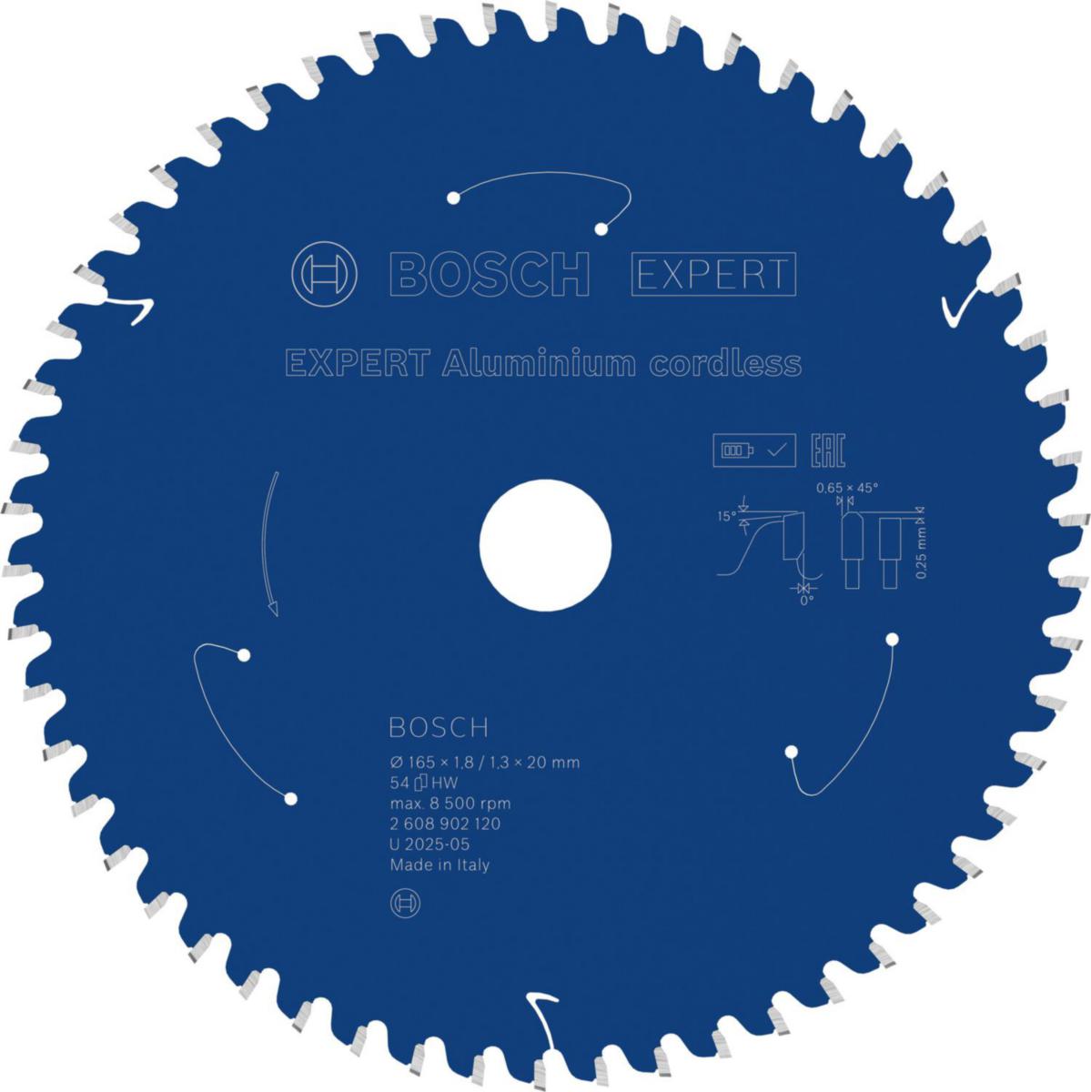 Sirkelsagblad Bosch Expert Aluminium Cordless, for batteridrevne kapp- og gjærsager - Sirkelsagblad Expert AL C Bosch Ø165X20X1.8mm 54T 0G