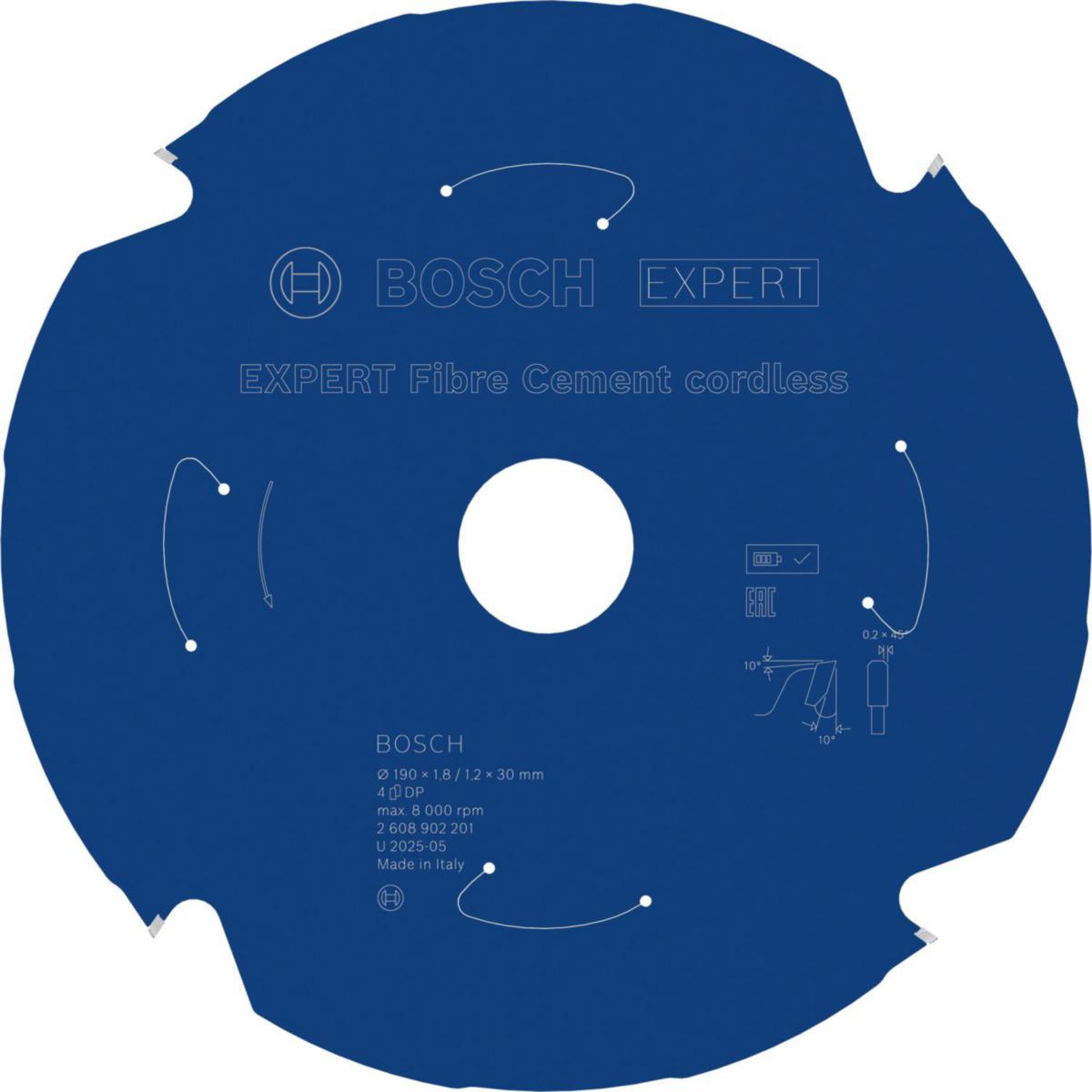 Sirkelsagblad Bosch Expert Fibre cement cordless, for batteridrevne kapp- og gjærsager - Sirkelsagblad Expert FC C Bosch Ø190X301.8mm 4T 10G