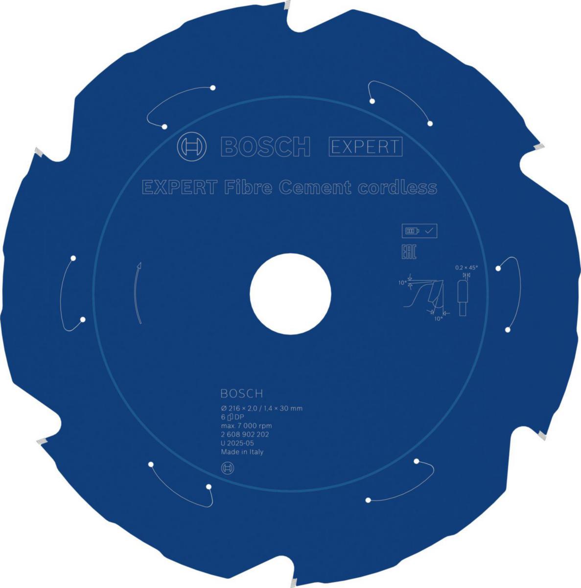 Sirkelsagblad Bosch Expert Fibre cement cordless, for batteridrevne kapp- og gjærsager - Sirkelsagblad Expert FC CL Bosch Ø216X30X2mm 6T 10G