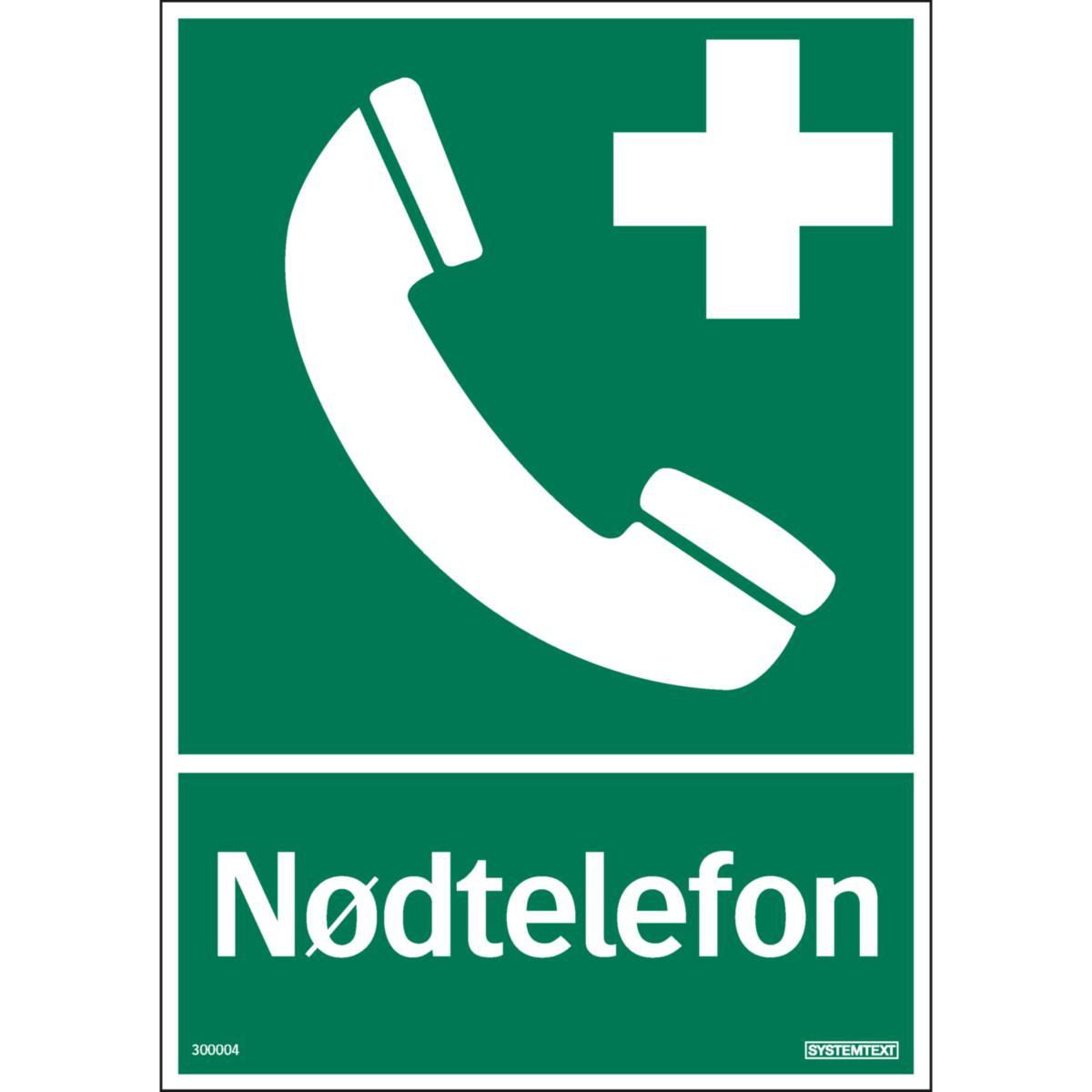 Skilt Systemtext "Nødtelefon" - Skilt Nødtelefon Systemtext 210x297mm Plast