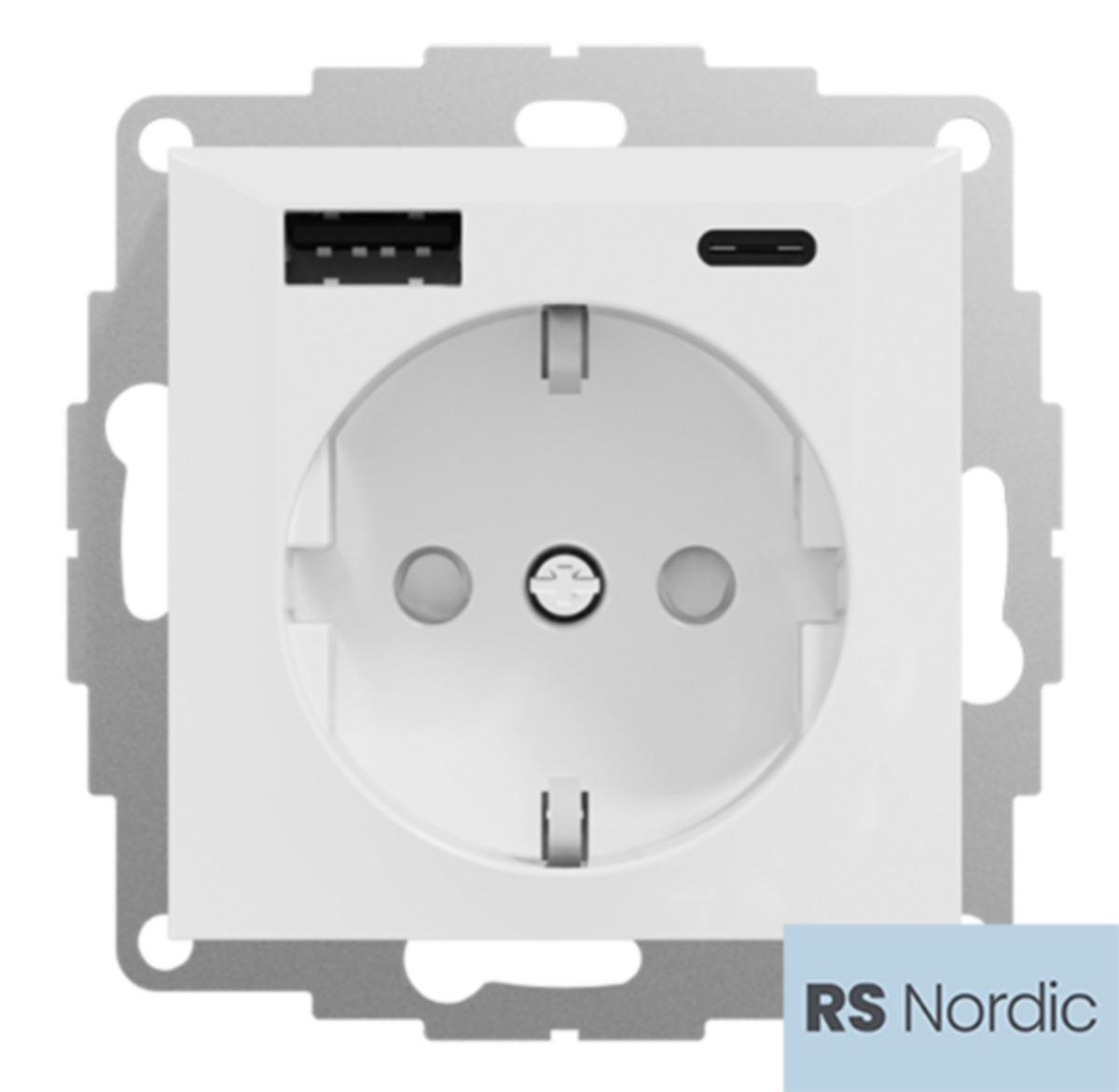 Stikkontakt med USB A+C RS Nordic - Enkel stikk USB A+C 3A I RS RH RS Nordic stikkontakt med USB