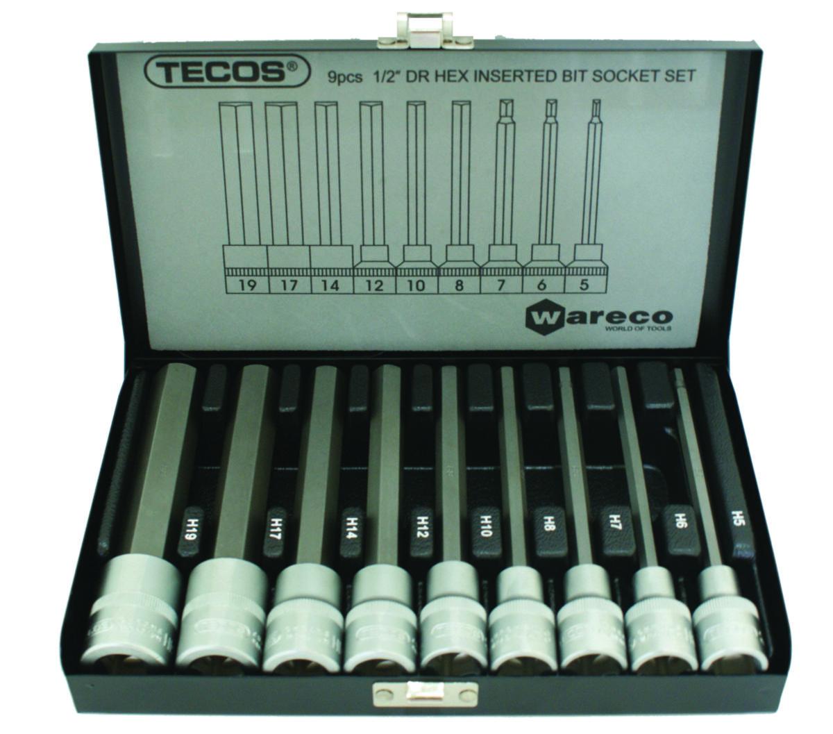 Pipenøkkelsett Tecos T5508M - Pipesett T-5508M HEX Tecos 1/2" 140mm 9 deler