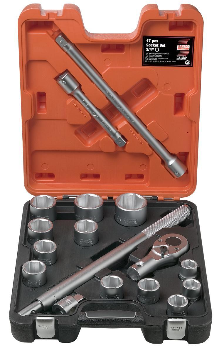 Pipenøkkelsett Bahco SLX 17, 17 deler - Pipesett SLX 17 Bahco 3/4" 17 deler koffert