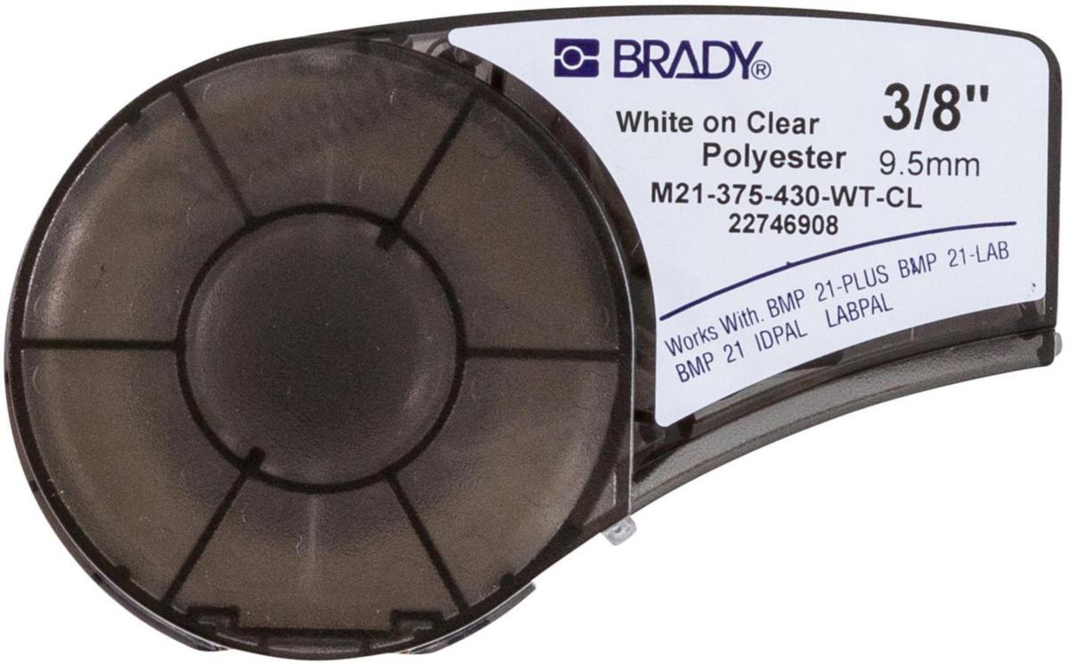 Merketape Polyester Brady M210 - M210 Polyester 9,53mm Hvit på Brady M21-375-430-WT-CL 9,53mm