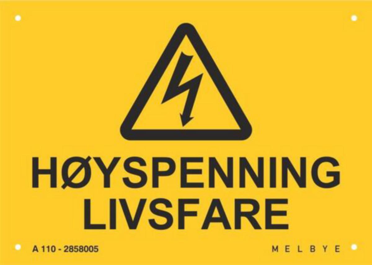 Varselskilt Melbye Høyspenning Livsfare - Skilt A110 høysp.livsfare