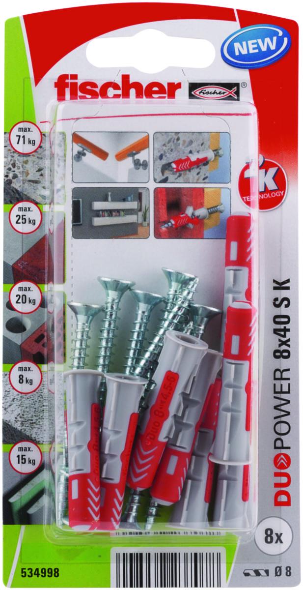 Universalplugg fischer Duopower - Universalplugg 8X40 Duopower m/ skrue - 8stk fischer BK
