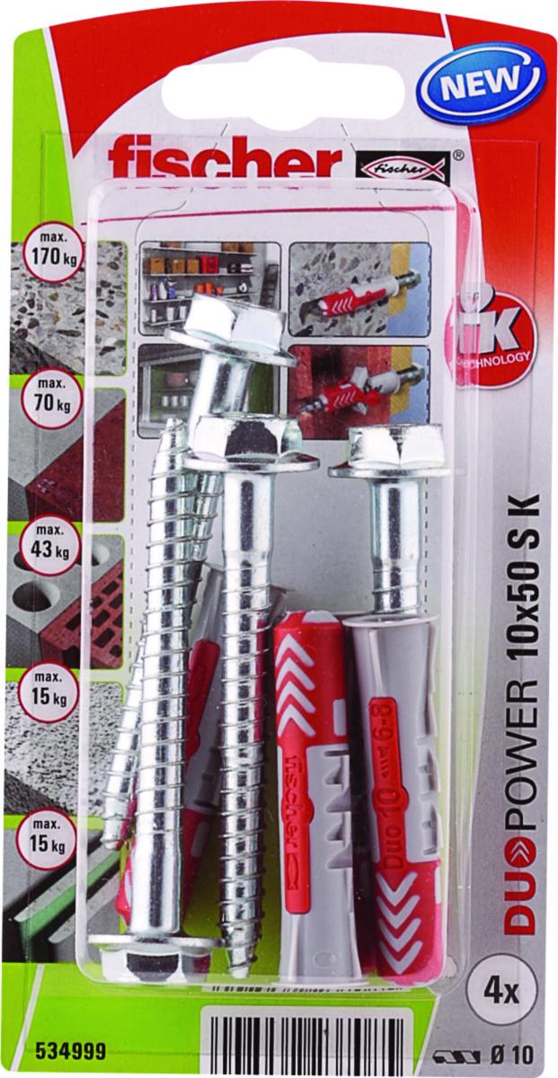 Universalplugg fischer Duopower - Universalplugg 10X50 Duopower m/skrue - 4stk fischer BK