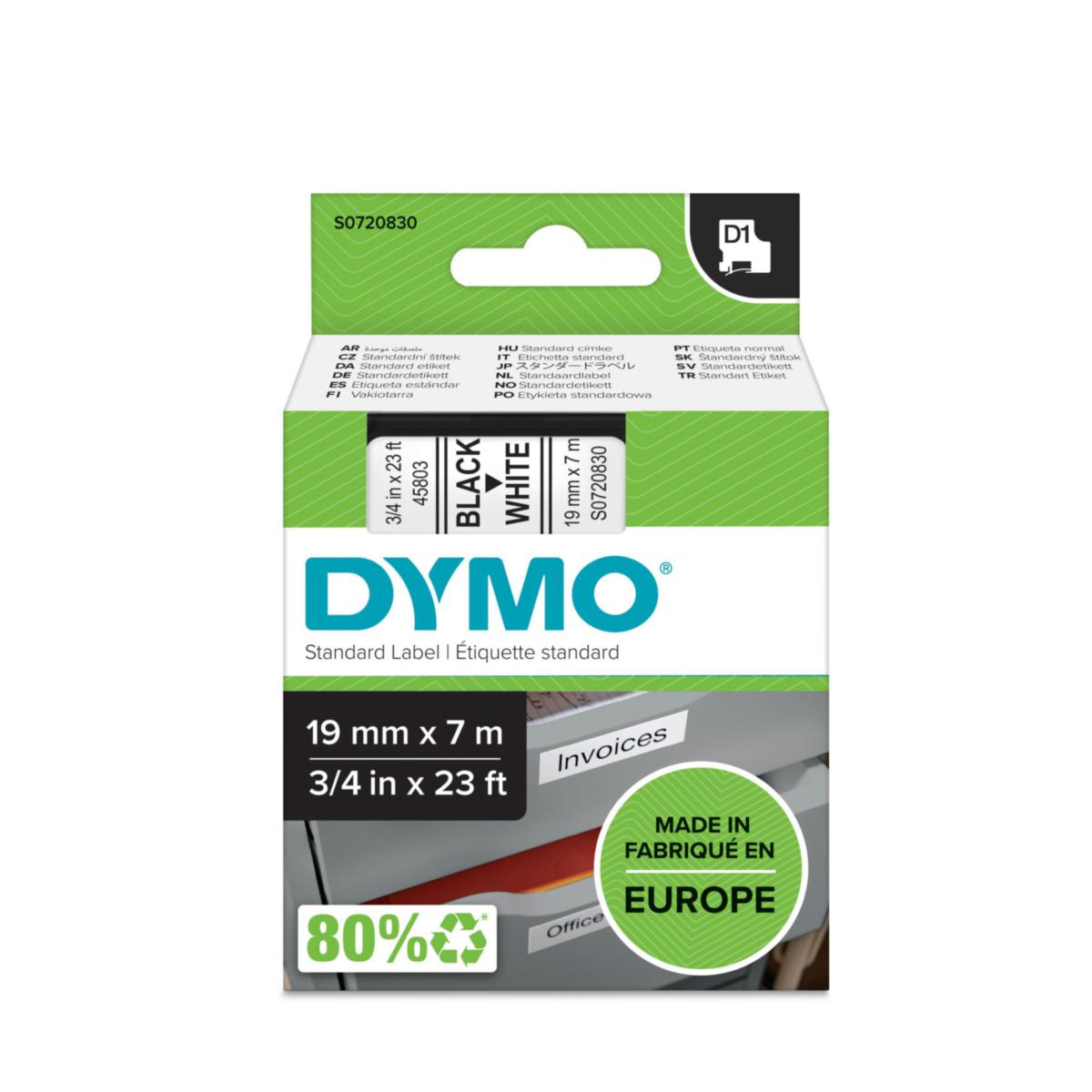Merkebånd Newell Rubbermaid Dymo D1 - Merkebånd D1 Dymo 19mm hvit m/svart tekst