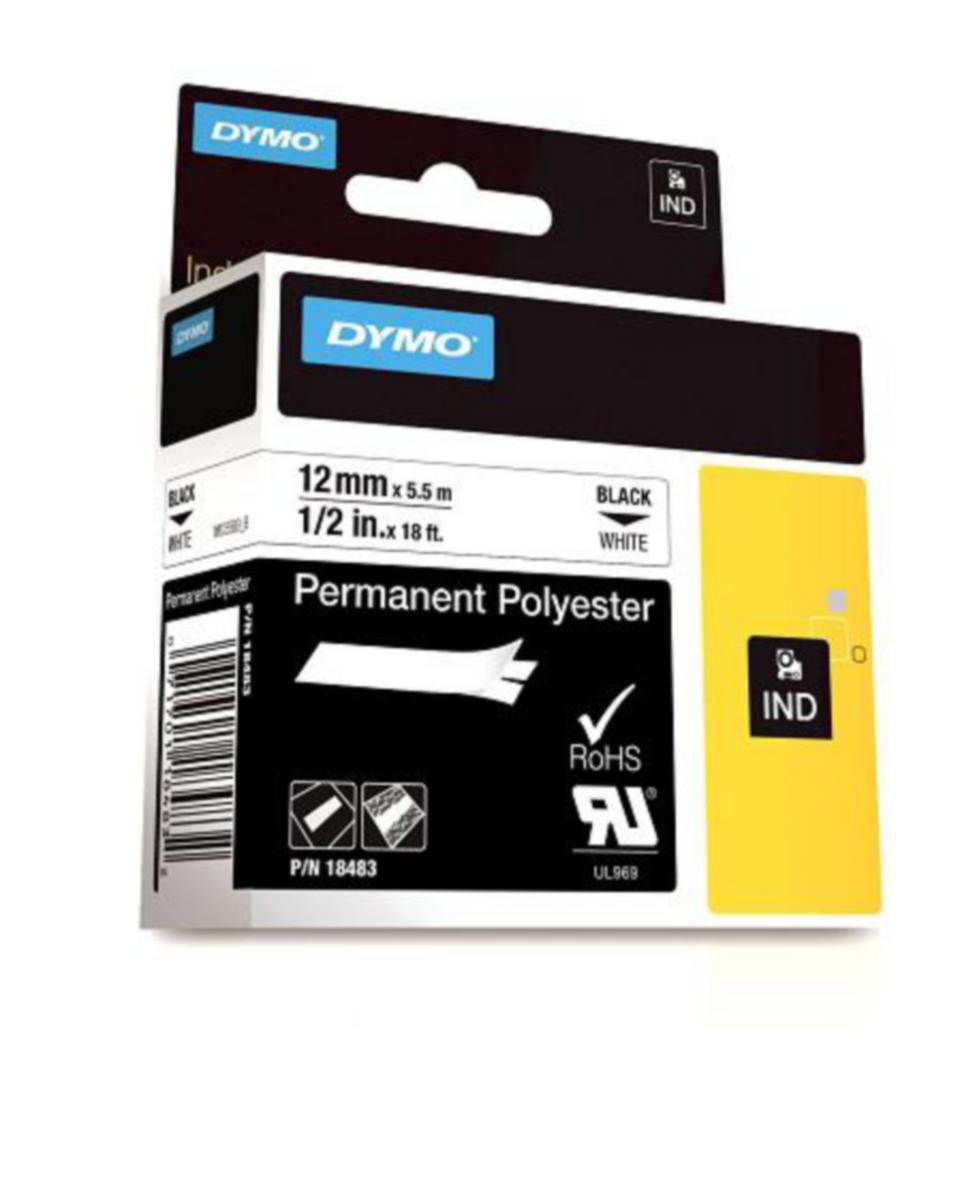 Dymo merketape JFKnudtzen - Dymo ID1 polyester pregetape 12mm sort skrift på hvit tape