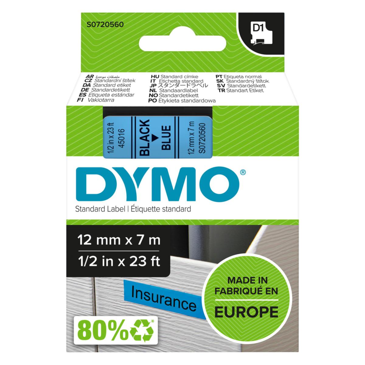 Merkebånd Newell Rubbermaid Dymo D1 - Merkebånd D1 Dymo 12mm blå m/svart tekst