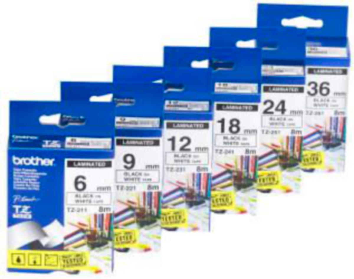 Merketape Brother 18mm HellermannTyton - Brothertape 18mm sort på hvit Brother Tape