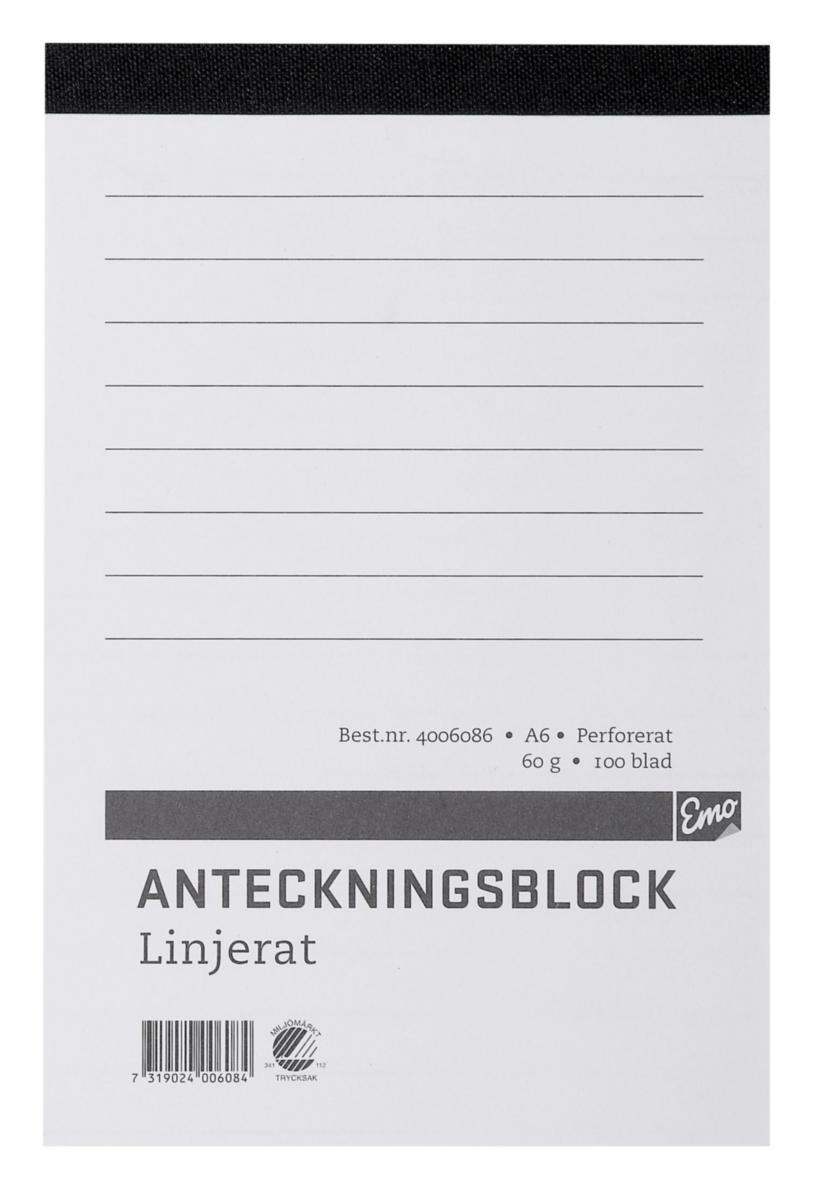 Skriveblokk A6 Linjer - Skriveblokk Staples A6 100 ark linjert perforert 60g