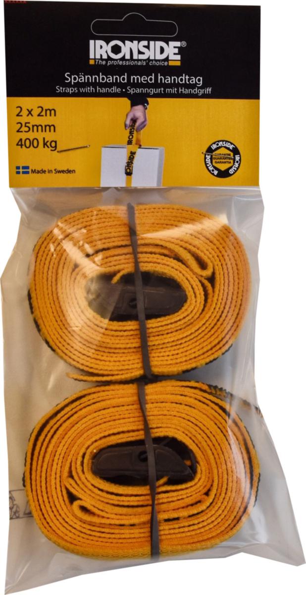 Spennbånd med håndtak Ironside - Spennbånd 400kg 25mm m/håndtak Ironside 2m 2pk 102275