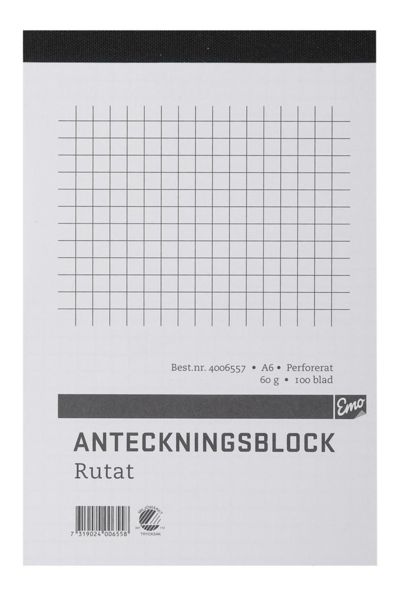 Skriveblokk A6 Ruter - Skriveblokk Staples A6 100 ark ruter perforert 60g