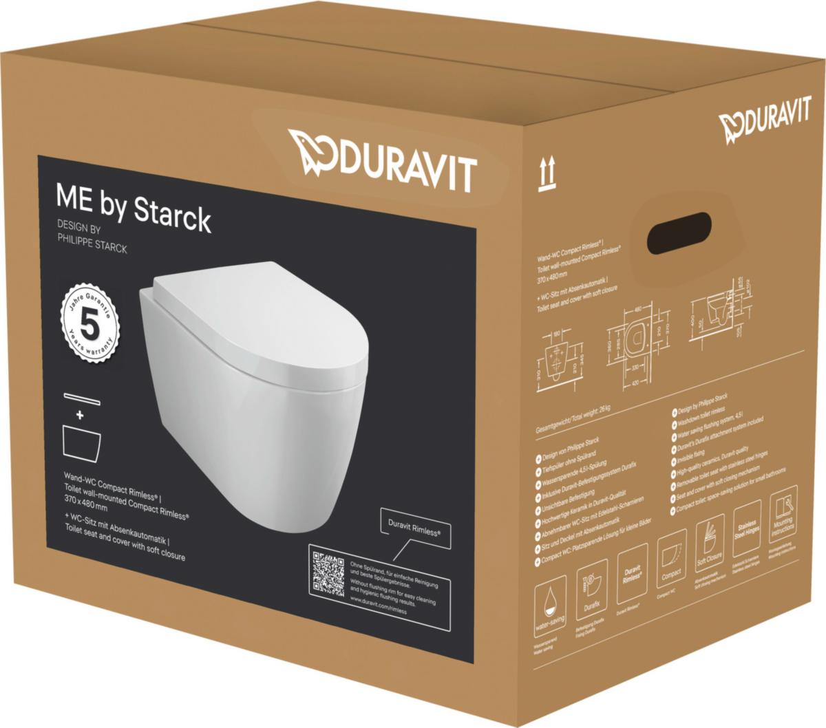 Veggskål Me by Starck Durashield pakke kompakt, Duravit - Duravit Me by Starck pk. komp. Skål og sete 48cm Durashield