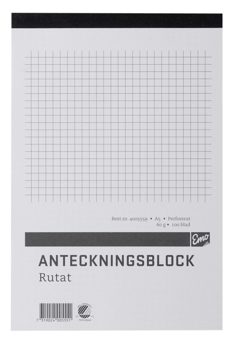 Skriveblokk A5 Ruter - Skriveblokk Staples A5 100 ark ruter 60g