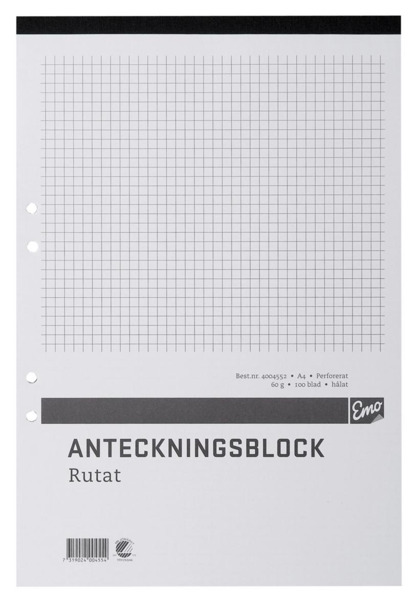 Skriveblokk A4 Ruter - Skriveblokk Staples A4 100 ark ruter perforert 60g