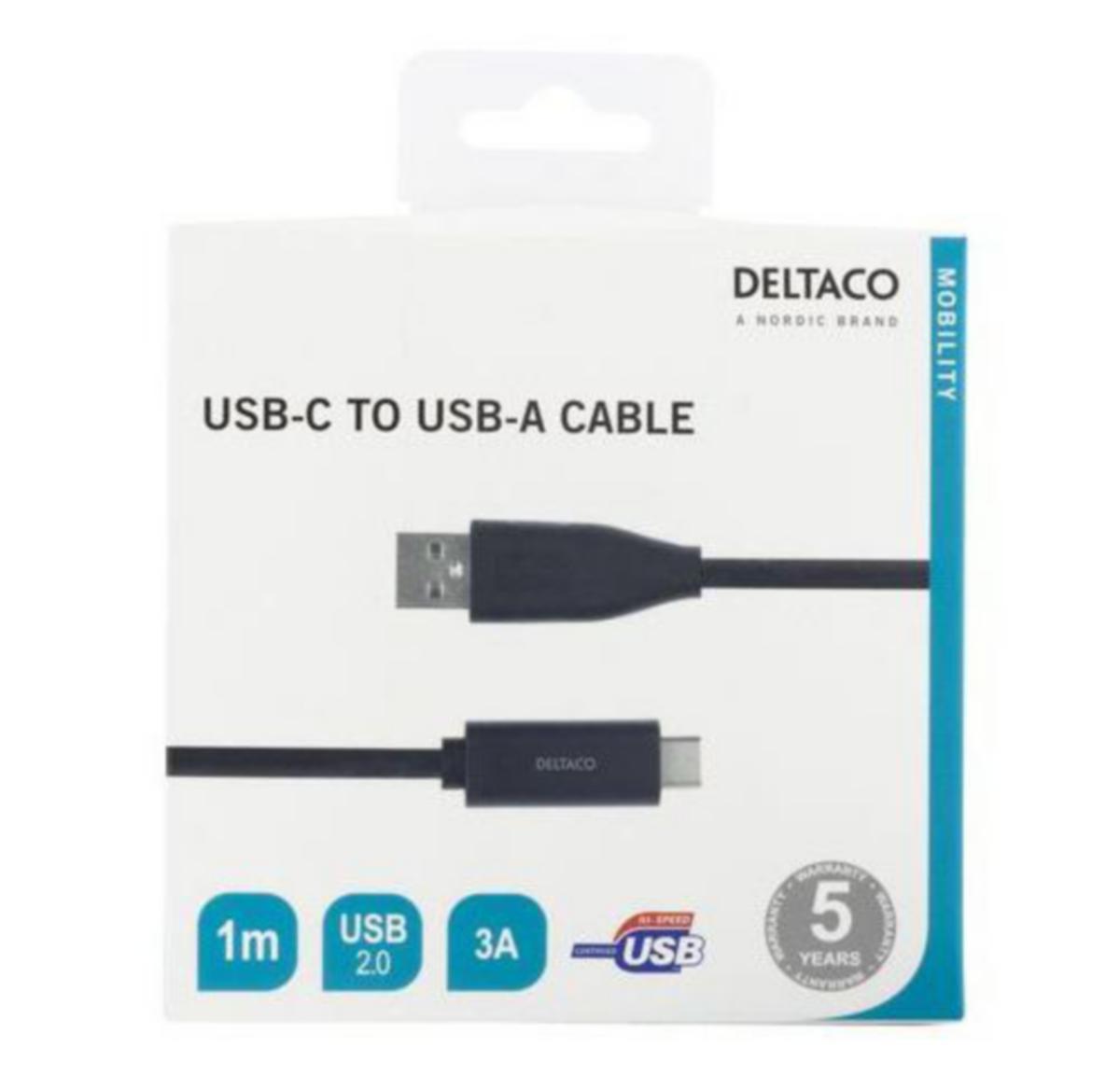 Kabel Deltaco - Kabel USB-C til USB-A 1m Deltaco