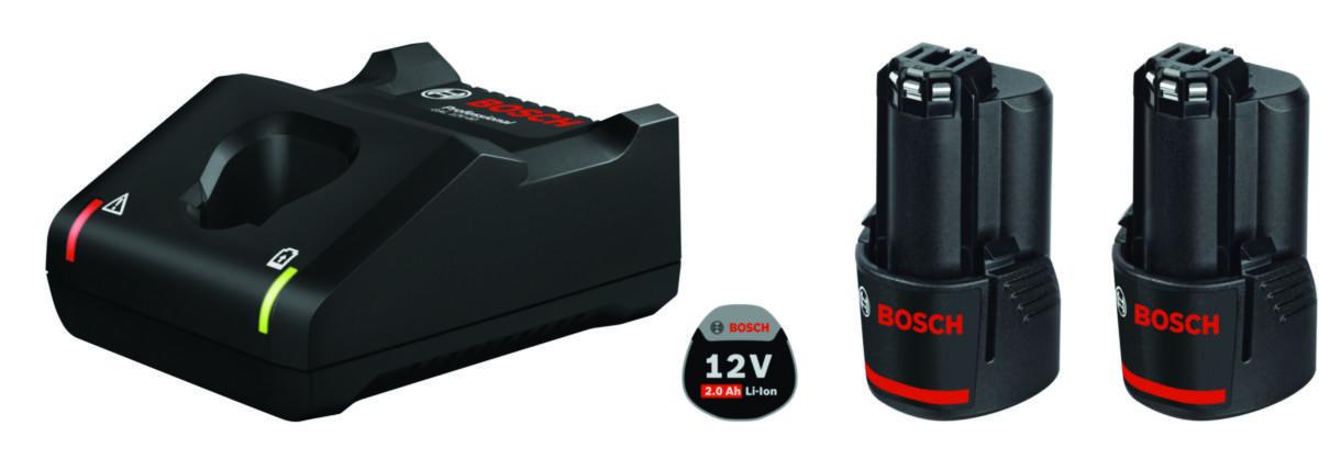 Batterisett Bosch GAL 12V-40 kartong - Batterisett 12V 2x2.0Ah m/lad Bosch GAL 12V-40 kartong