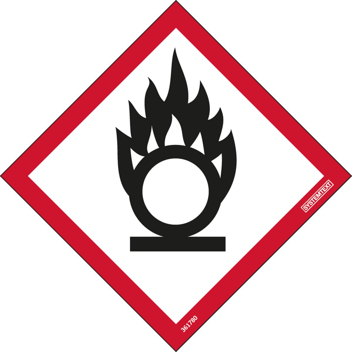 Dekal Systemtext Farepiktogram CLP Oksiderende - Dekal CLP Oksiderende Systemtext 80X80mm