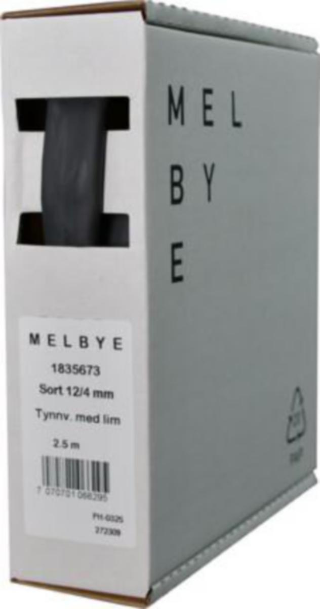 Krympeslange Melbye Tynnvegget, med lim, svart, i spoleboks - Krymp. m/lim sort 12.0-4.0 mm IAKT 1 boks=2.5m