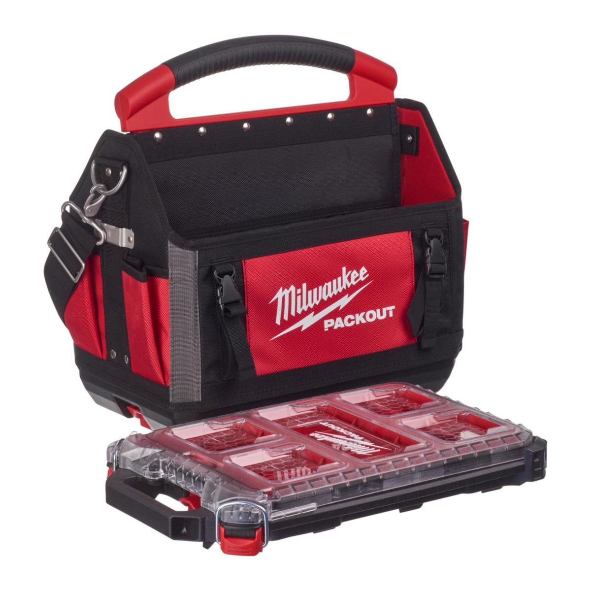 Verktøyveske + Sortimentboks Slim Milwaukee Packout - Verktøyveske Packout kompakt Milwaukee 40cm liten sort.boks