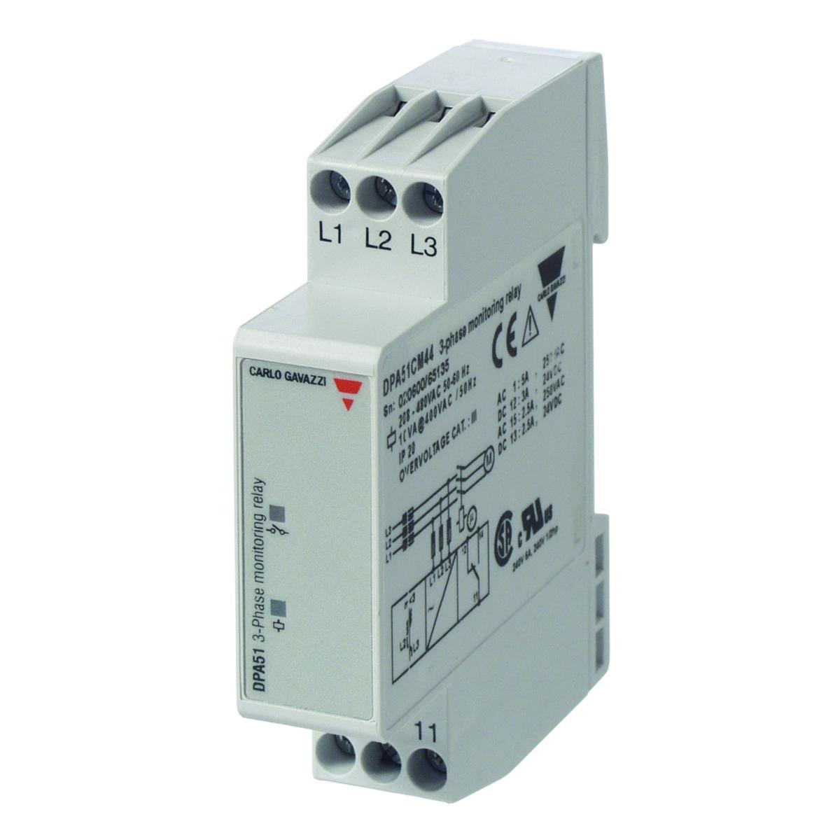 Rele Carlo Gavazzi Fasefølge-fasebrudd - DPA51CM44 FASEFØLGE / FASEBRUD RELE