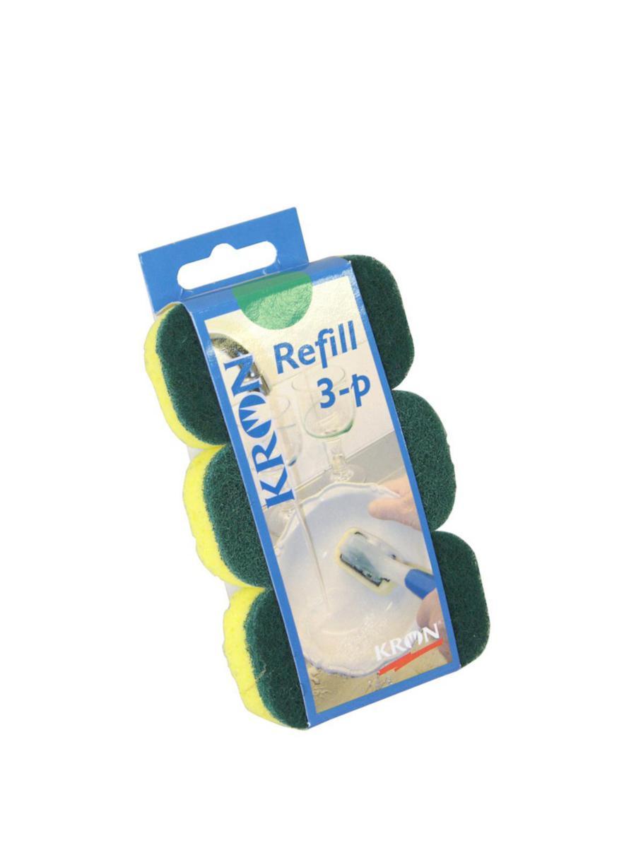 Oppvaskbørste m/svamp Refill - Oppvaskbørstesvamp Kron refill grønn 3pk