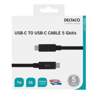 Kabel USB-C til USB-C 1m Deltaco