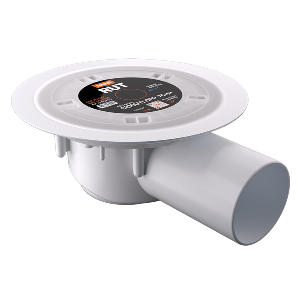 Gulvsluk Rut med sideutløp 75mm, Faluplast - 75 mm lavtbyggende gulvsluk m/sideutløp RUT