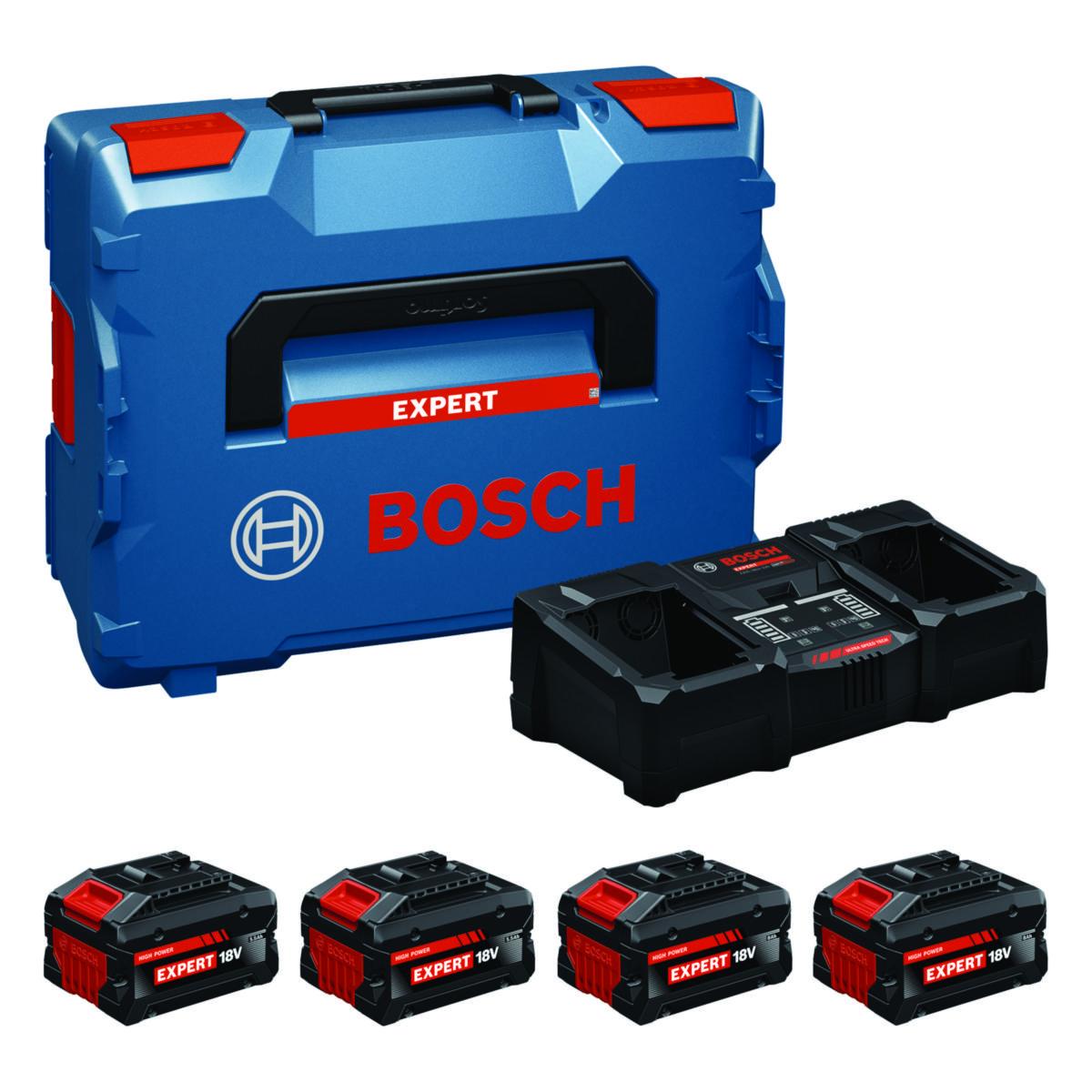 Batterisett Bosch Expert 18V med koffert - Startersett batteri Expert Bosch 18V 2x5,5Ah/2x8Ah m/lad