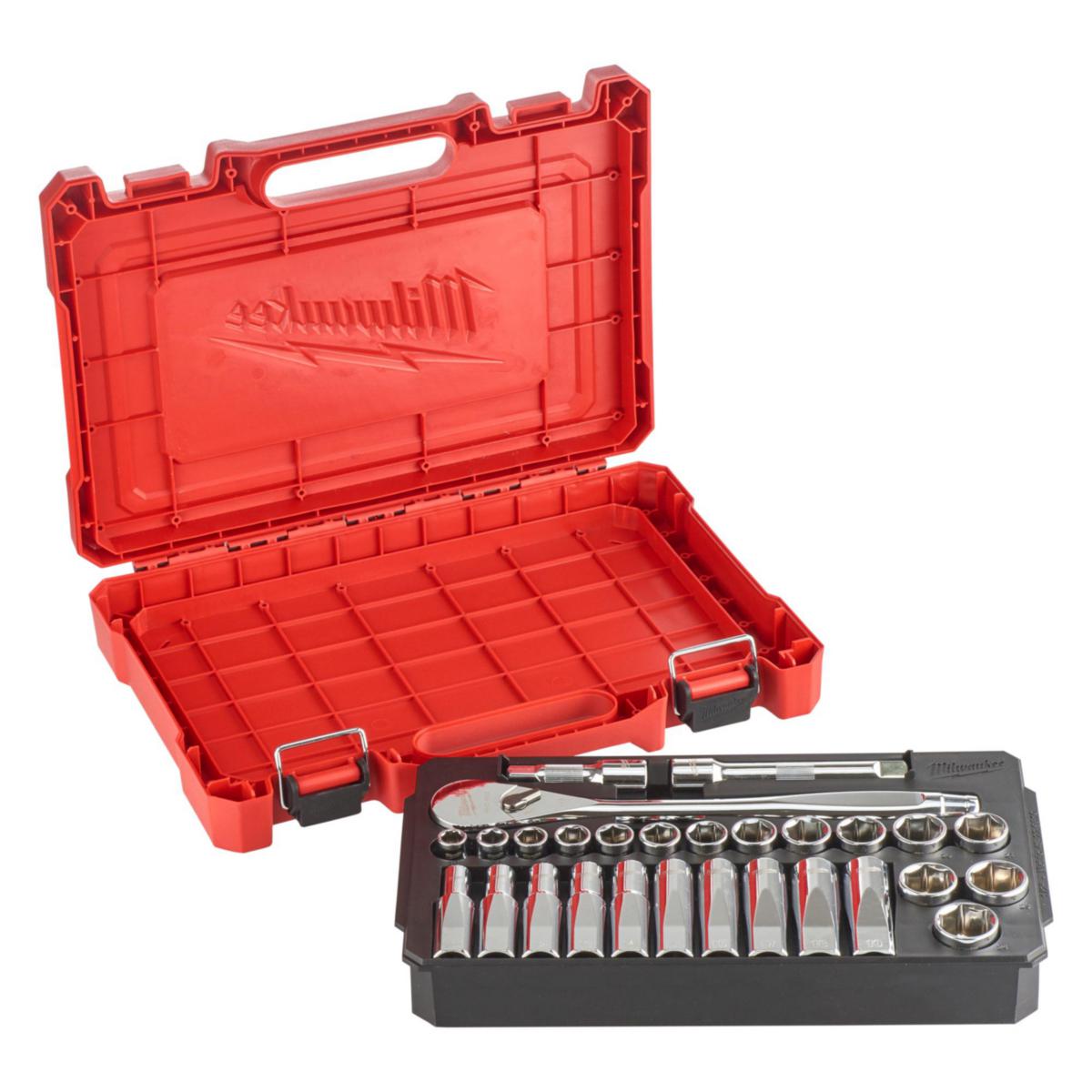 Skrallesett Milwaukee 28-deler - Skrallesett 1/2" 28-deler Milwaukee 10-24mm