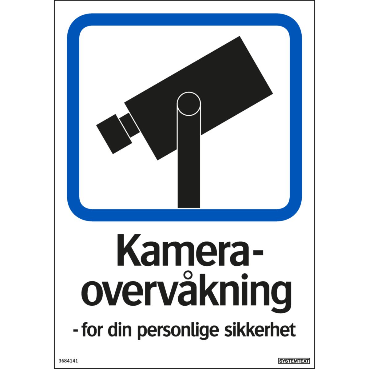Skilt Systemtext "Kameraovervåkning for din personlige sikkerhet" - Skilt Kameraovervåkning Systemtext 210x297mm Plast