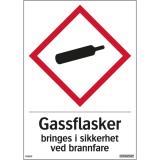 Skilt Systemtext "Gassflasker bringes i sikkerhet ved brannfare"