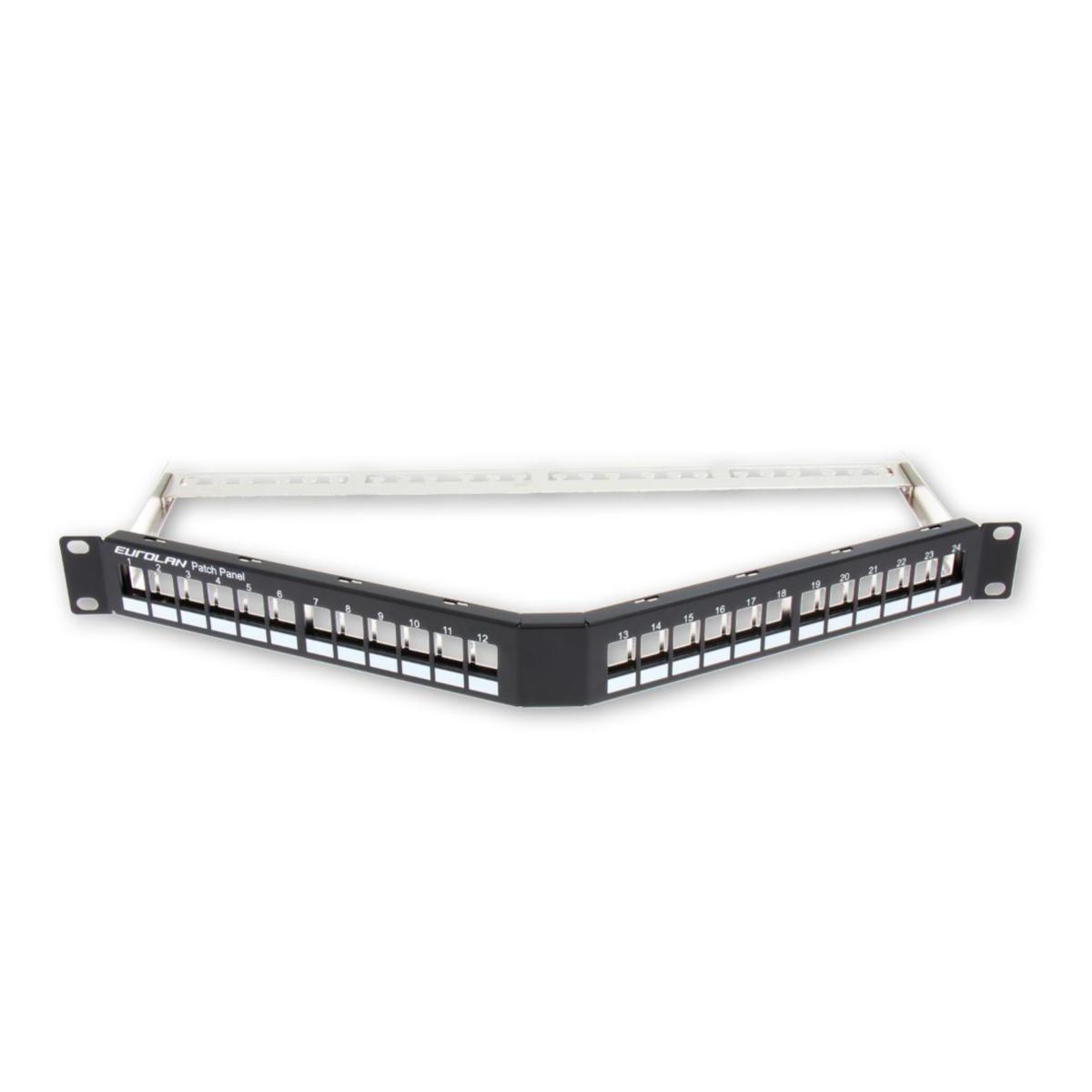 Patchpanel 19" Vinklet Eurolan - Patchpanel 24P UTP Vinklet 1U Svart