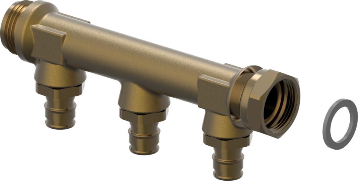 Fordeler Aqua PLUS Q&E DR, Uponor - 3/4"MT/SN 3x16 fordeler Q&E DR m/lpm  Aqua Plus. Uponor