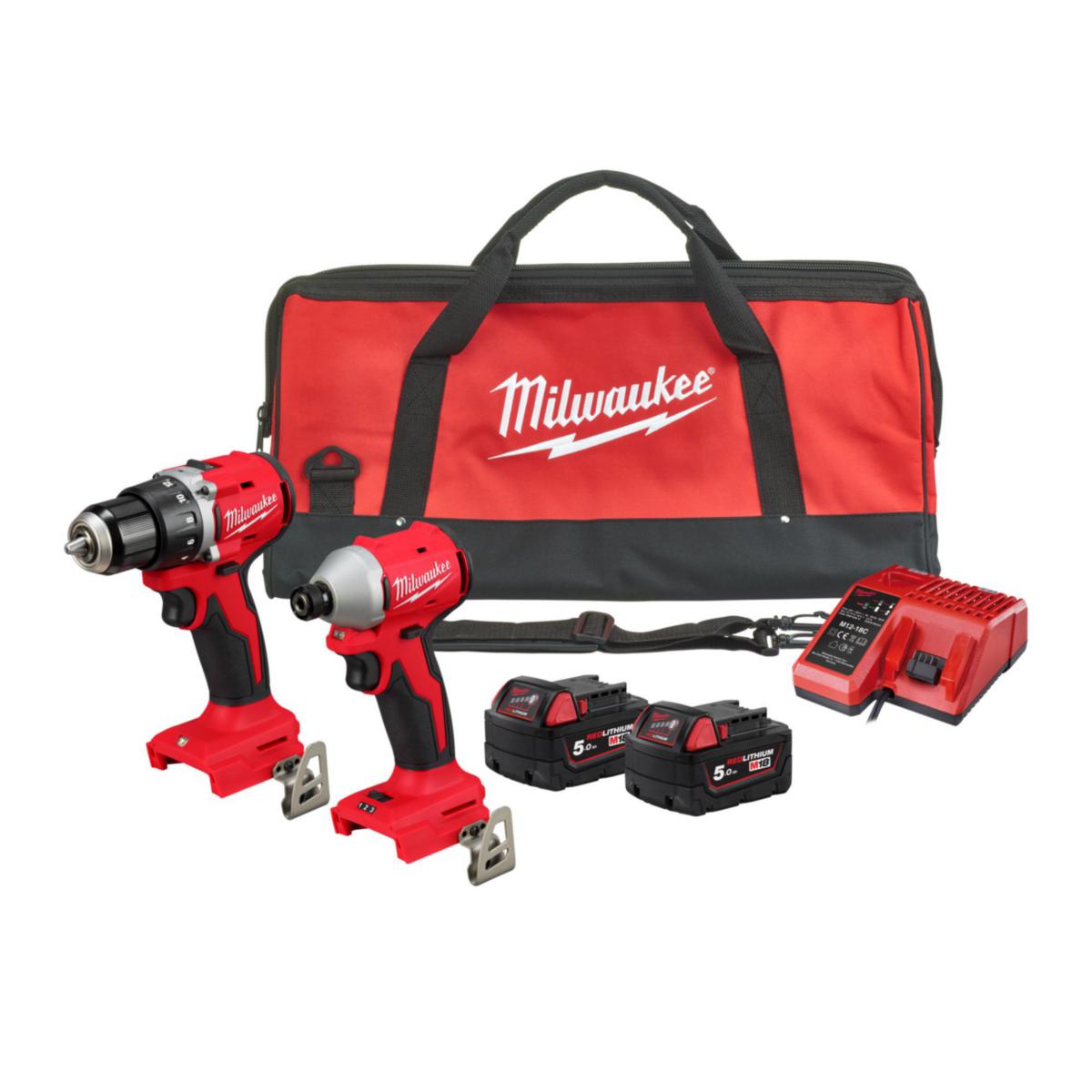 Kombipakke Milwaukee M18 BLCPP2B-502C - Kombipakke M18 BLCPP2B-502C Milwaukee 18V 5.0Ah koffert