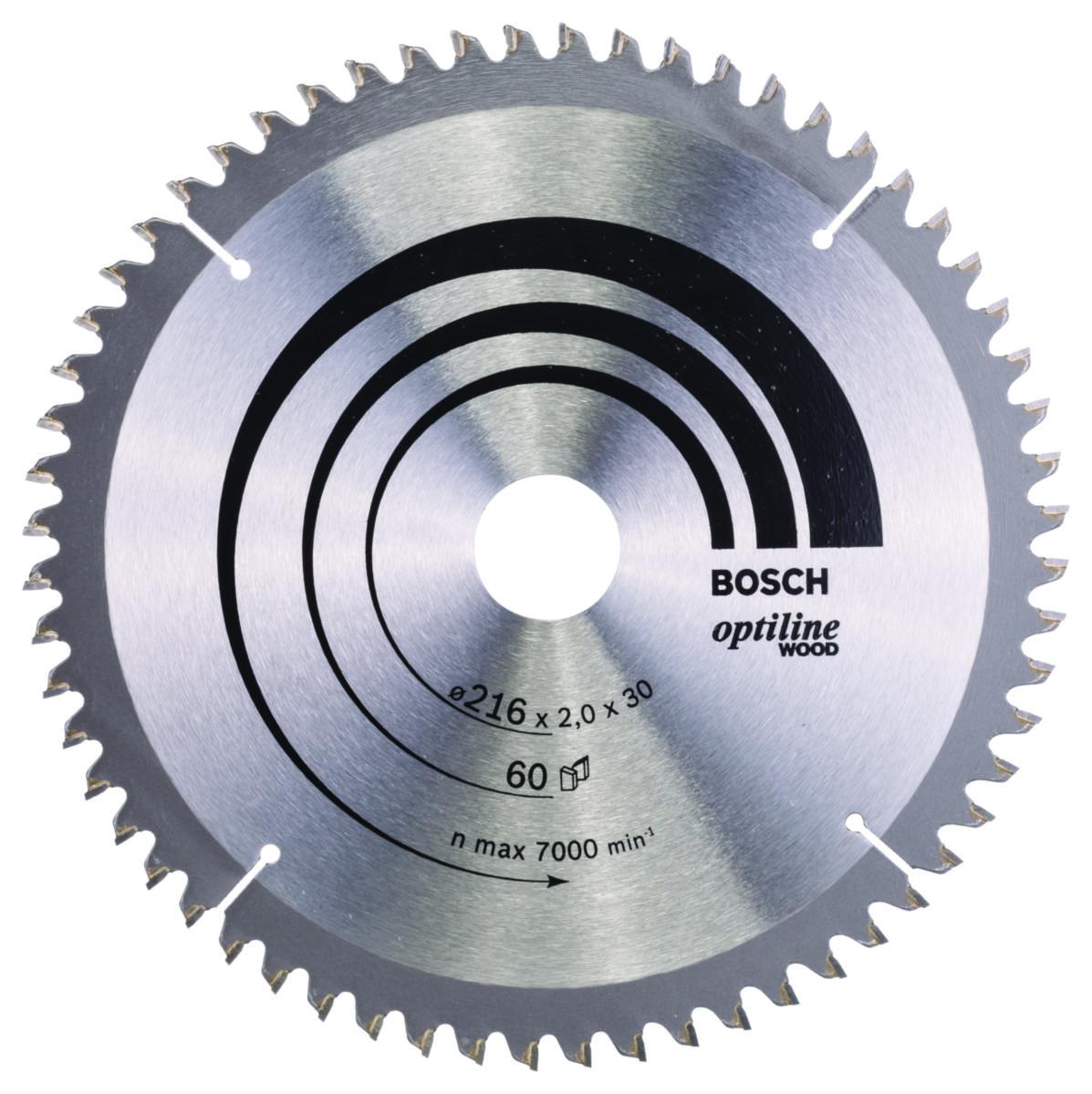 Sirkelsagblad Bosch Pro Wood, for kapp- og gjærsager med ledning - Sirkelsagblad Optiline Wood Bosch Ø216X30X2.0mm. 60T