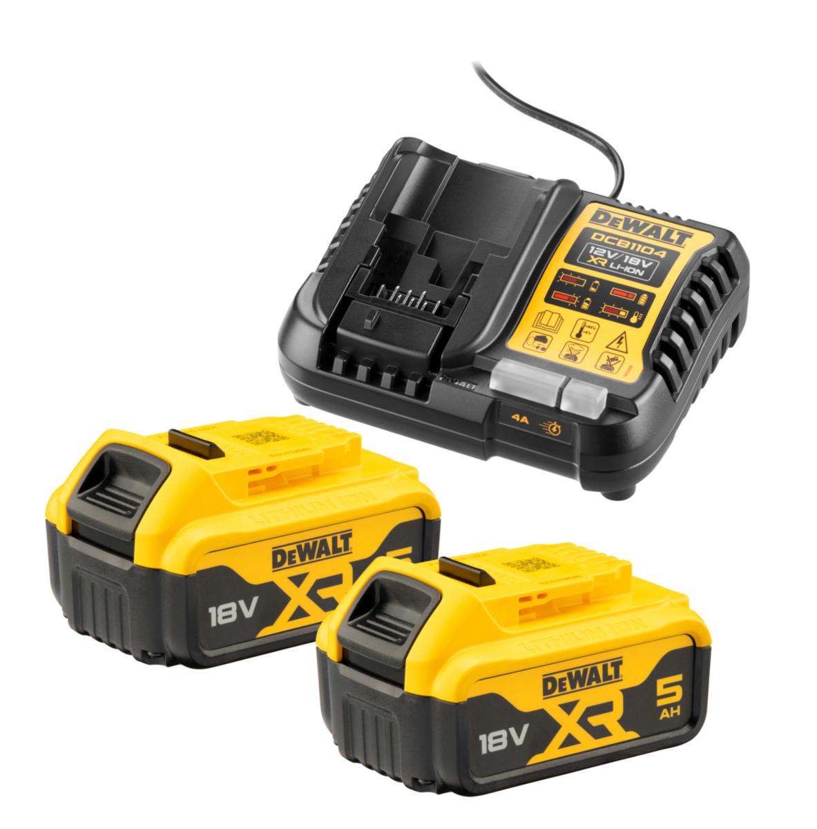 Batteristartsett DeWalt DCB1104P2-QW - Batteristartsett DCB1104P2-QW DeWalt 18V 2x5.0Ah lader