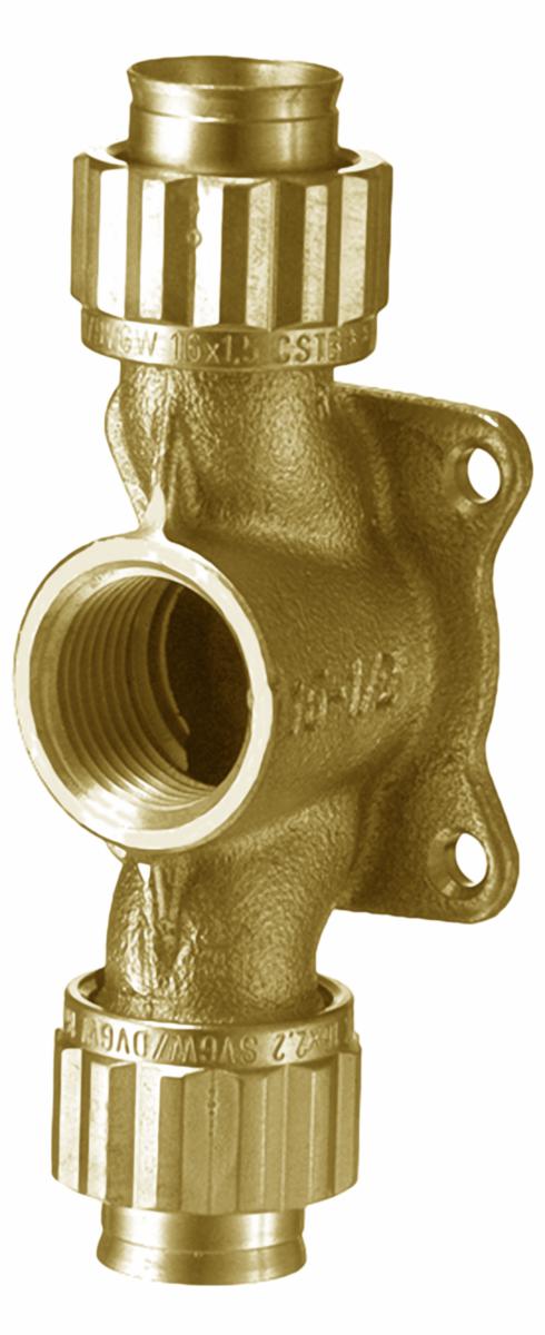T-rør med veggfeste Sanipex - 16 x 1/2 x 16 mm plate T-rør Sanipex