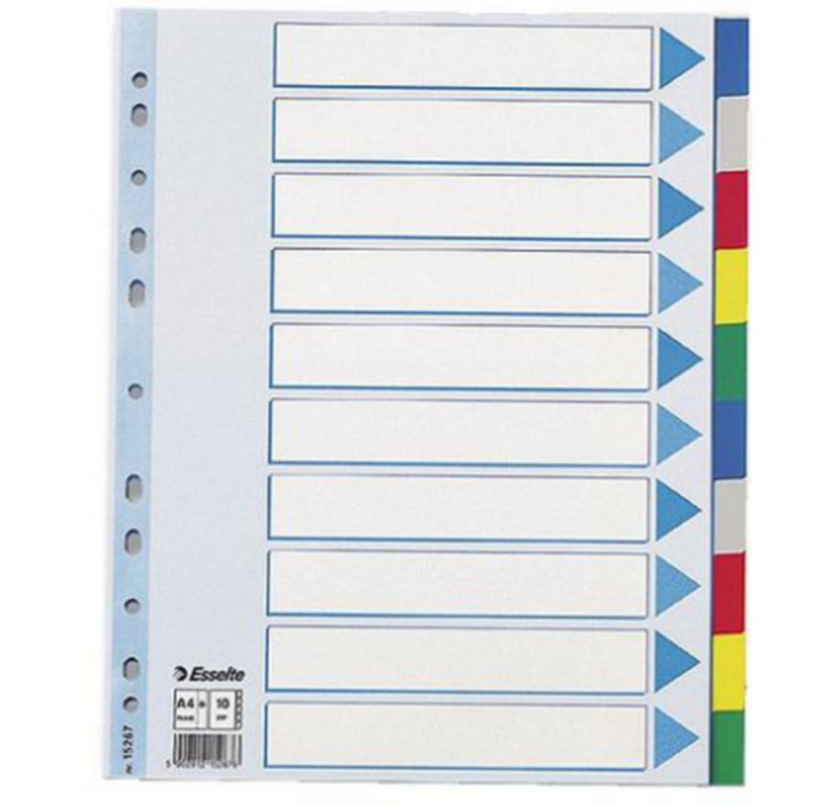 Skilleblad Esselte® - Skilleblad 10 delt Plast Esselte Maxi A4 5-farger 15267