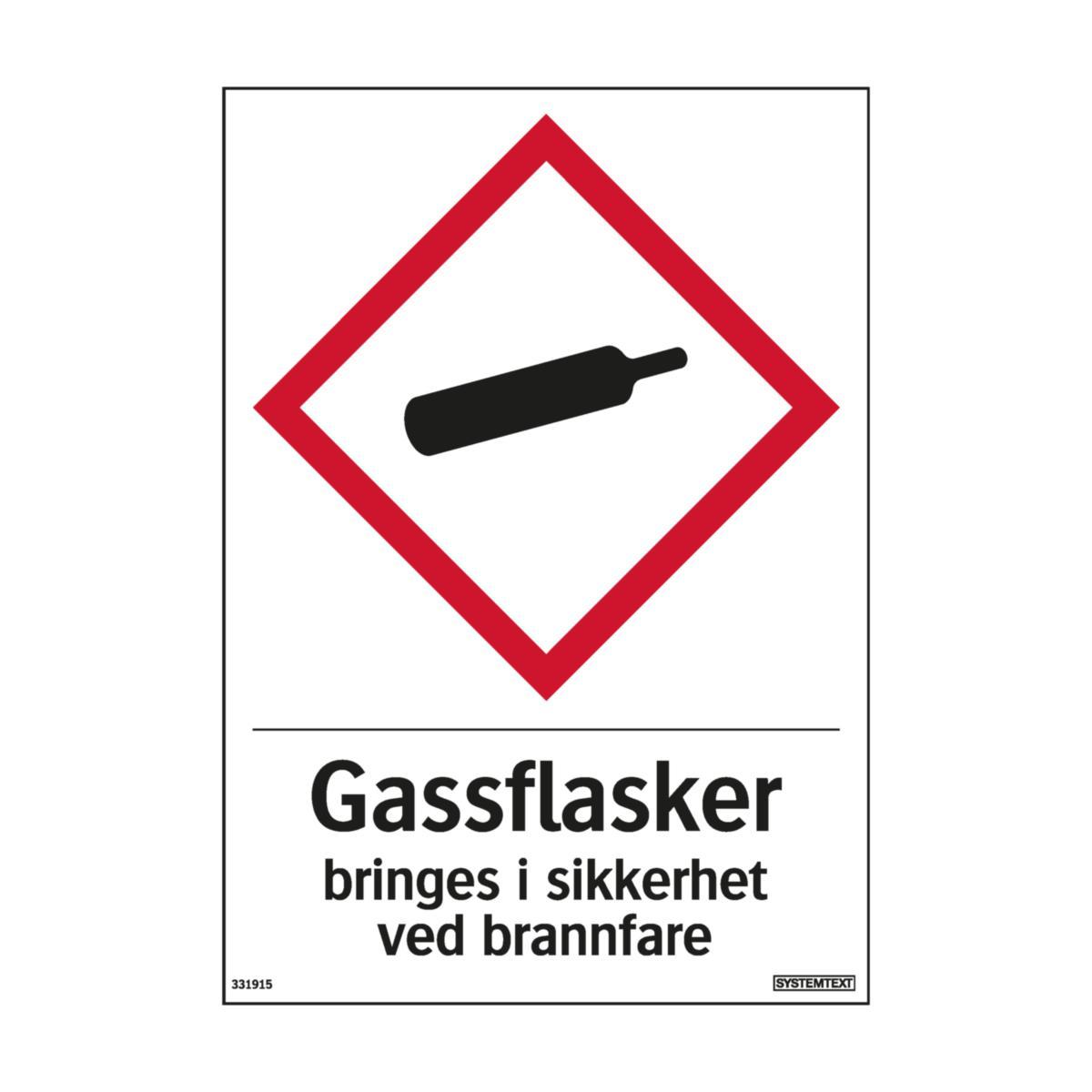 Dekal Systemtext "Gassflasker bringes i sikkerhet ved brannfare" reflekterende - Dekal Gassflasker brannfare Systemtext 148X210mm reflekte.