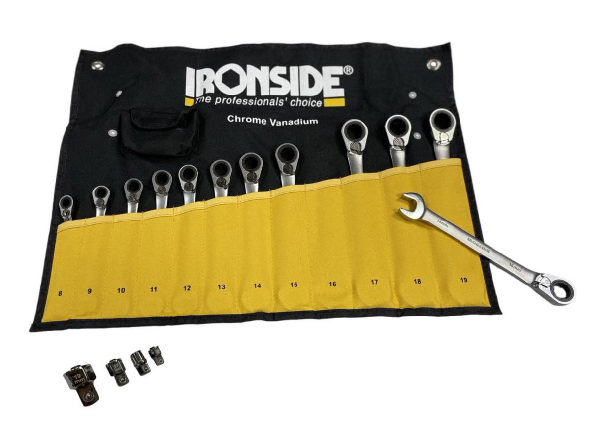 Skrallekombinøkkelsett Ironside 8-19mm, 16 deler - Skrallekombinøkkelsett 8-19mm Ironside 12+4pcs 102389