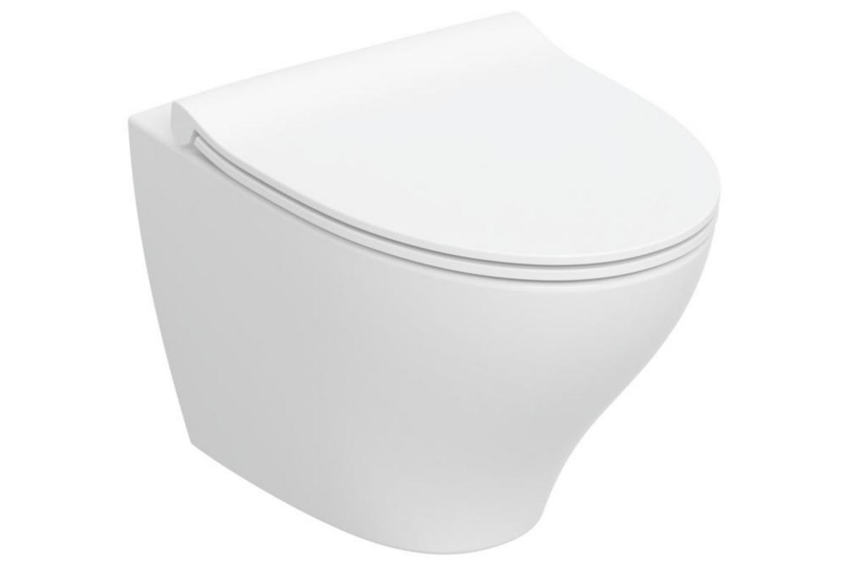 Veggskål Glow Modern m/sete, Geberit - Geberit Glow Modern veggskål m/sete rimfree SC/QR hvit
