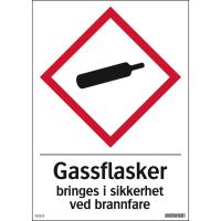 Skilt Systemtext "Gassflasker bringes i sikkerhet ved brannfare"