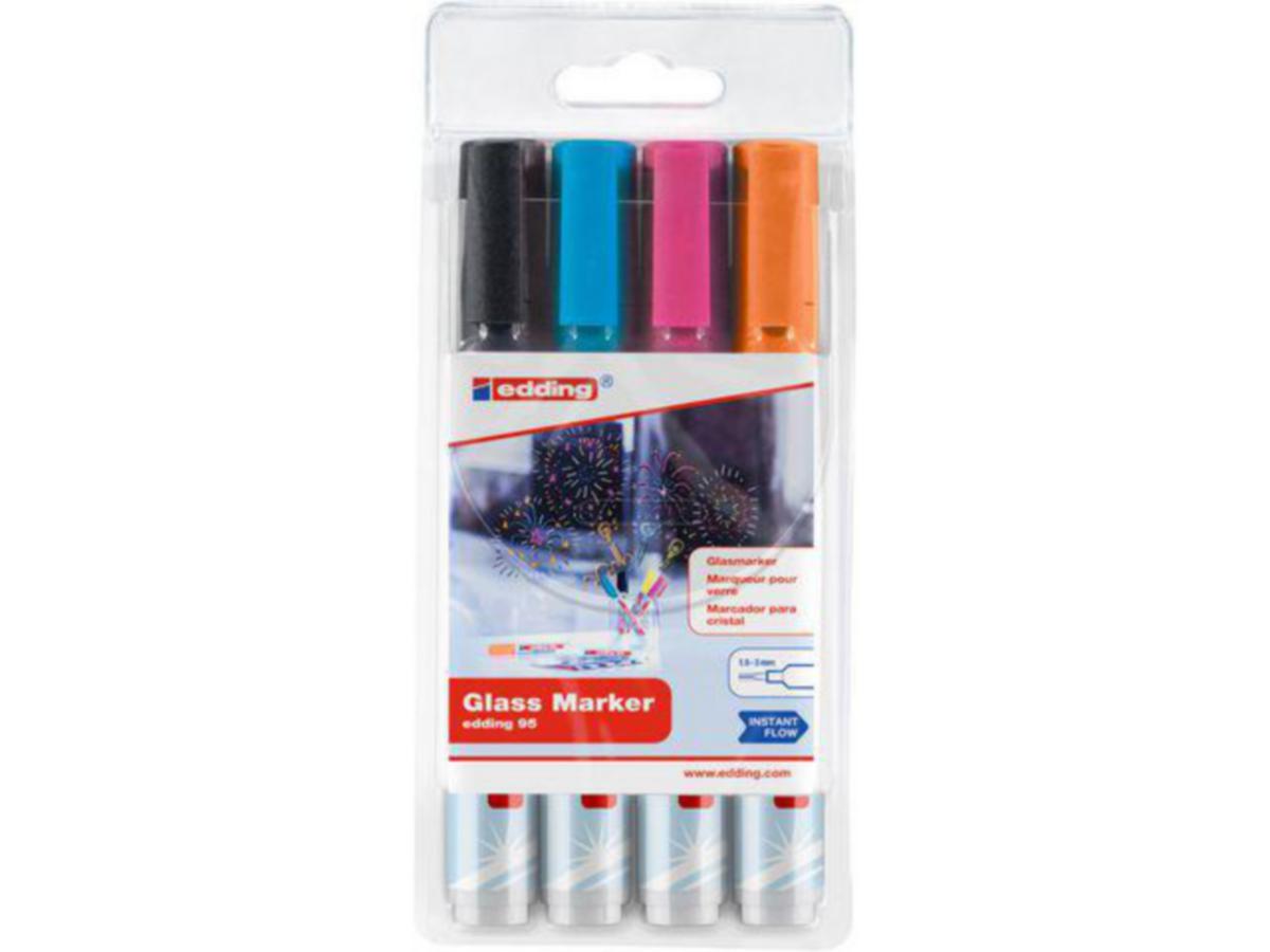 Merkepenn edding® 95 Glass - Merkepenn 95 Glass 4pk Edding svart,blå,rosa,oransje