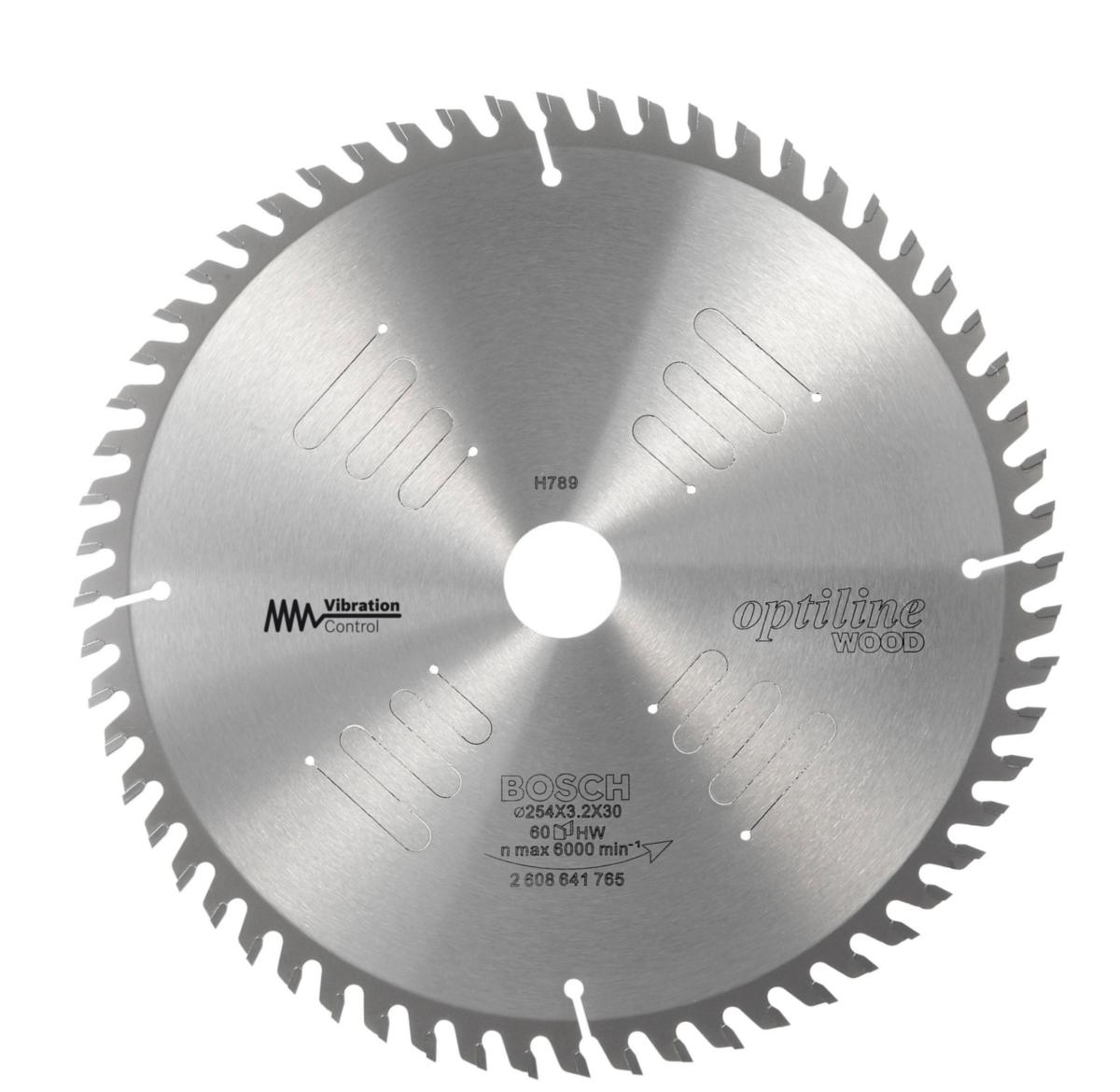 Sirkelsagblad Bosch Pro Wood, for kapp- og gjærsager med ledning - Sirkelsagblad Optiline Wood Bosch Ø254X30X3.2mm. 60T