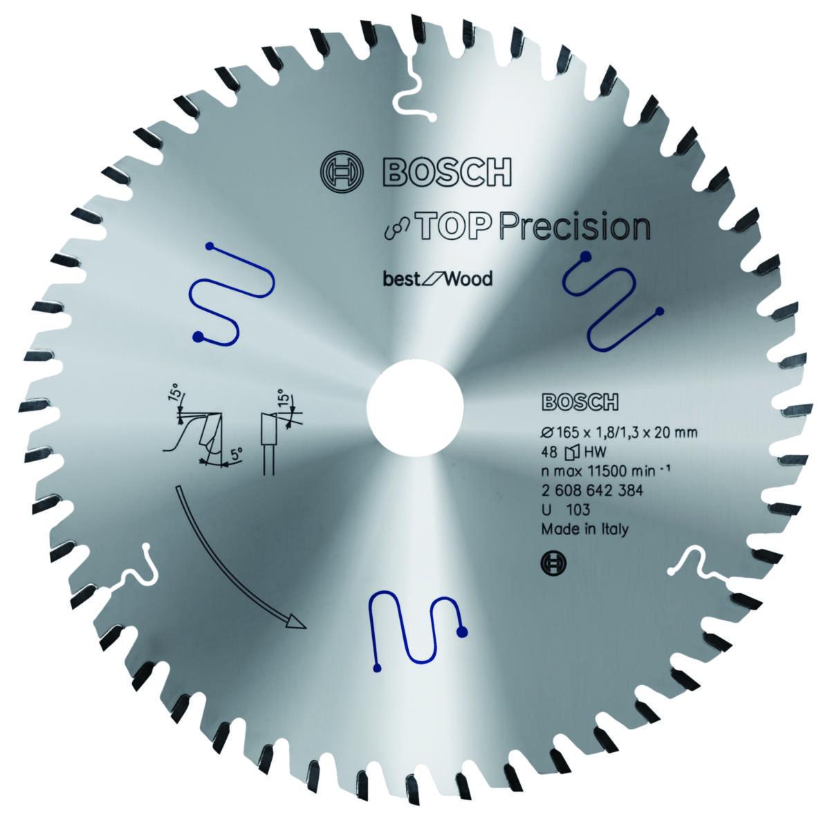 Sirkelsagblad Bosch Top Precision for Wood, for kapp- og gjærsager med ledning - Sirkelsagblad TP Best for Wood Bosch Ø165X20X1.8mm. 32T